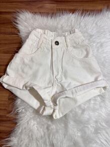 Women Denim Shorts - 米色 - 查看 1