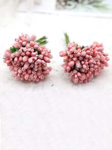 3/6 Bunches Pink Flower Bud Faux Pearl Foam Fruit Small Bouquet, Gift Box Accessories With Flower Leaves Heart, DIY Wreath Materials, Vase Desk Decor Accessories Gifts Birthday Graduation