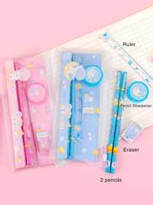 5pcs/Set Stationery Set Including Pencils, Erasers Etc, 1pc Pencil Case Pouch, Cute Cartoon Multi-Purpose Student & Kids School Supply Combo
