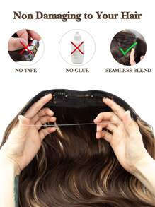 Invisible Wire Hair Extensions Wavy Curly Hair Extensions Chestnut Brown with Blonde Highlights Synthetic Fiber Double Weft Soft Hairpieces For Women - Piano Color - View 5