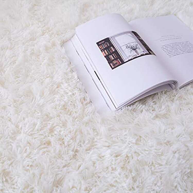 Tapete Macio De Pelúcia Falsa De Pele De Carneiro Para Sala De Estar, Quarto, Sala De Jogos Infantil - Tapete Branco De Pele Felpuda Com Fundo Antiderrapante, Tapete De Cabeceira Fofo Luxuoso - 122*183 - Visão 3