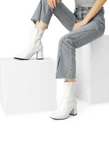 Women's Go Go Boots Mid Calf Low Block Heel Boots Zipper Square Toe Ankle Boots Lightweight Comfort For Party Cosplay Dance Christmas Holiday New Year Winter Black Boots - 白色/PU - 查看 6