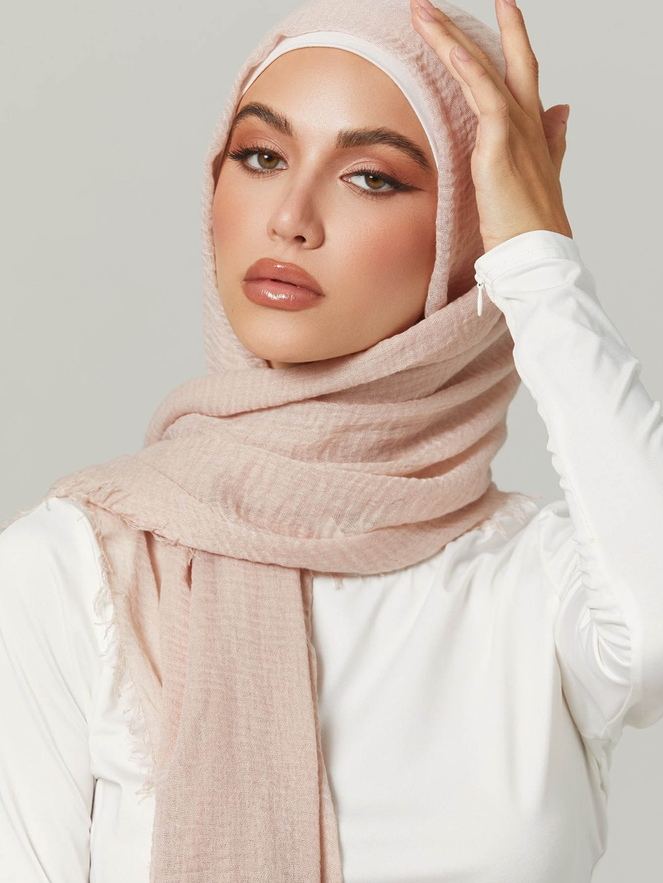 1pc Women Hijab Solid Color Pleated Lightweight Hijab Scarf, Female Classic Soft Headscarf For Abaya Accessories Women Veil