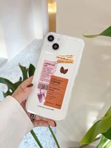 1 pieza Funda de teléfono transparente con estampado de café compatible con modelos Apple - Multicolor - Ver 1