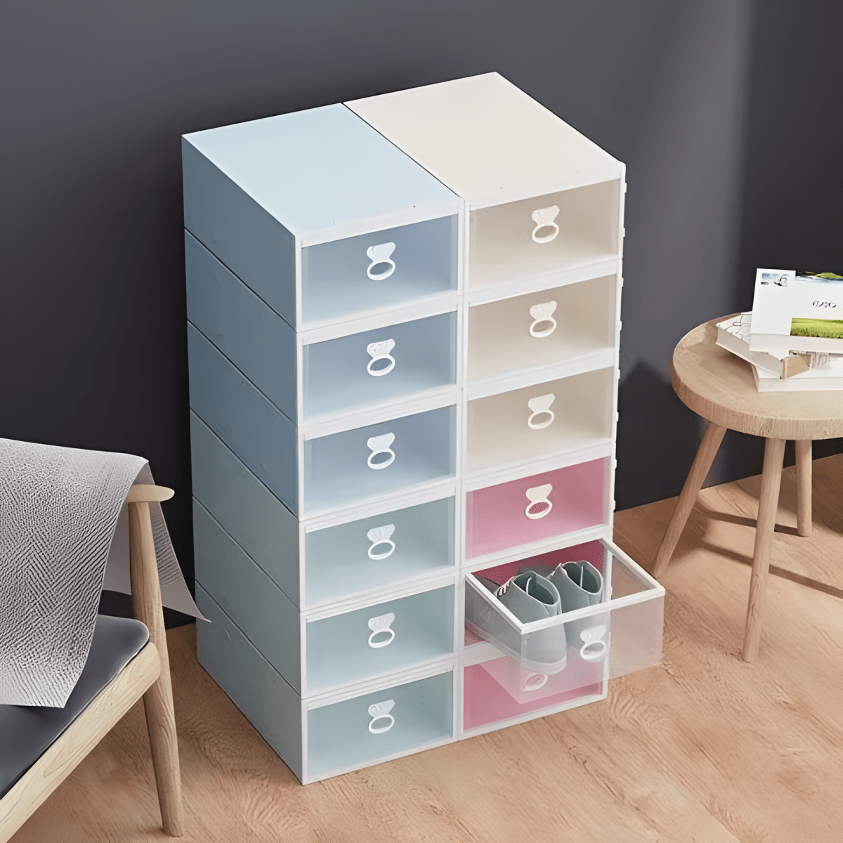 6pcs Clear Drawer Shoe Box With Crown Design For Space Saving, Multiple