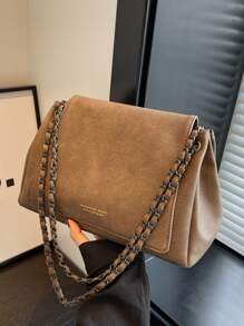 1pc High-End Fashionable Versatile Retro Large Capacity Chain Crossbody Bag, Suitable For Women's Daily Commute - Khaki - View 2