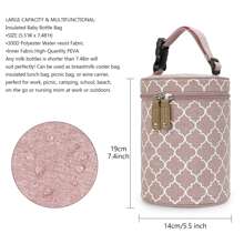 新款圓形桶風格瓶包帶手柄,懸掛折疊式嬰兒車&保持牛奶清新香調,便攜餐飲包 - 粉色 - 查看 3