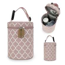 新款圓形桶風格瓶包帶手柄,懸掛折疊式嬰兒車&保持牛奶清新香調,便攜餐飲包 - 粉色 - 查看 1