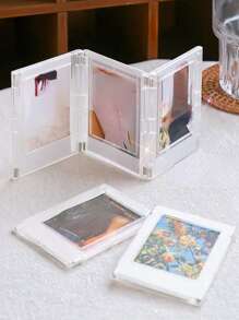 1pc Colored Acrylic Magnetic Photo Frame - Perfect For Displaying Family Memories, Diy Scrapbook For 3-inch Photos And Fridge Magnets, Without Cards, Random Color - Clear - View 2