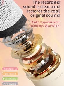 無線手機造型藍牙麥克風和揚聲器,適用於家庭電視唱歌,內置鋰離子電池和麥克風 - 米色 - 查看 5