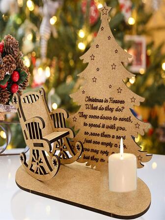 1PC Christmas Remembrance Candle Ornament To Remember Loved Ones Merry Christmas In Heaven Memory Tealight Candlestick Holders DIY Wooden Candlestick Decoration Christmas Tree Candle Holder For Home Party(Candle Is Not Included),Christmas