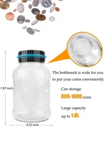 1入組計數錢罐,1.8L大存錢罐帶數字液晶顯示器,自動計數節約罐帶可拆卸蓋 - 黑色 - 查看 3