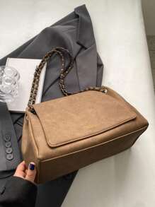 1pc High-End Fashionable Versatile Retro Large Capacity Chain Crossbody Bag, Suitable For Women's Daily Commute - Khaki - View 6