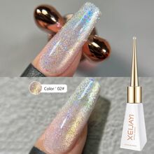 1 件夏季碎冰迷人貓眼凝膠指甲油 - 反光閃光,全息激光閃光,吸收 Uv Led,非常適合家庭沙龍美甲 Diy - 香檳色 - 查看 2