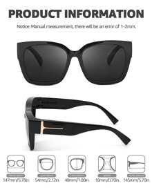 Lvioe 1 Par De Gafas De Sol Polarizadas Aptas Para Mujeres Y Hombres, Gafas De Sol Extragrandes Cuadradas Con Protección Uv Ls7511 Vintage Para Usar Sobre Las Gafas Regulares - Marco negro/lente gris polarizado - Ver 5