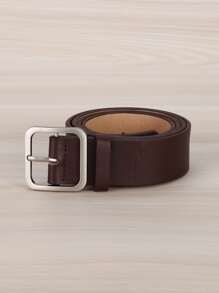 1pc Lady's Coffee-Colored Square Buckle Pu Fashionable Belt Suitable For Daily Wear Summer, School