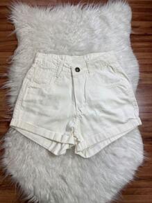 Women Denim Shorts - 米色 - 查看 2