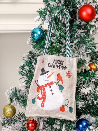 1入組聖誕禮品糖果袋帶聖誕老人和雪人設計,派對裝飾