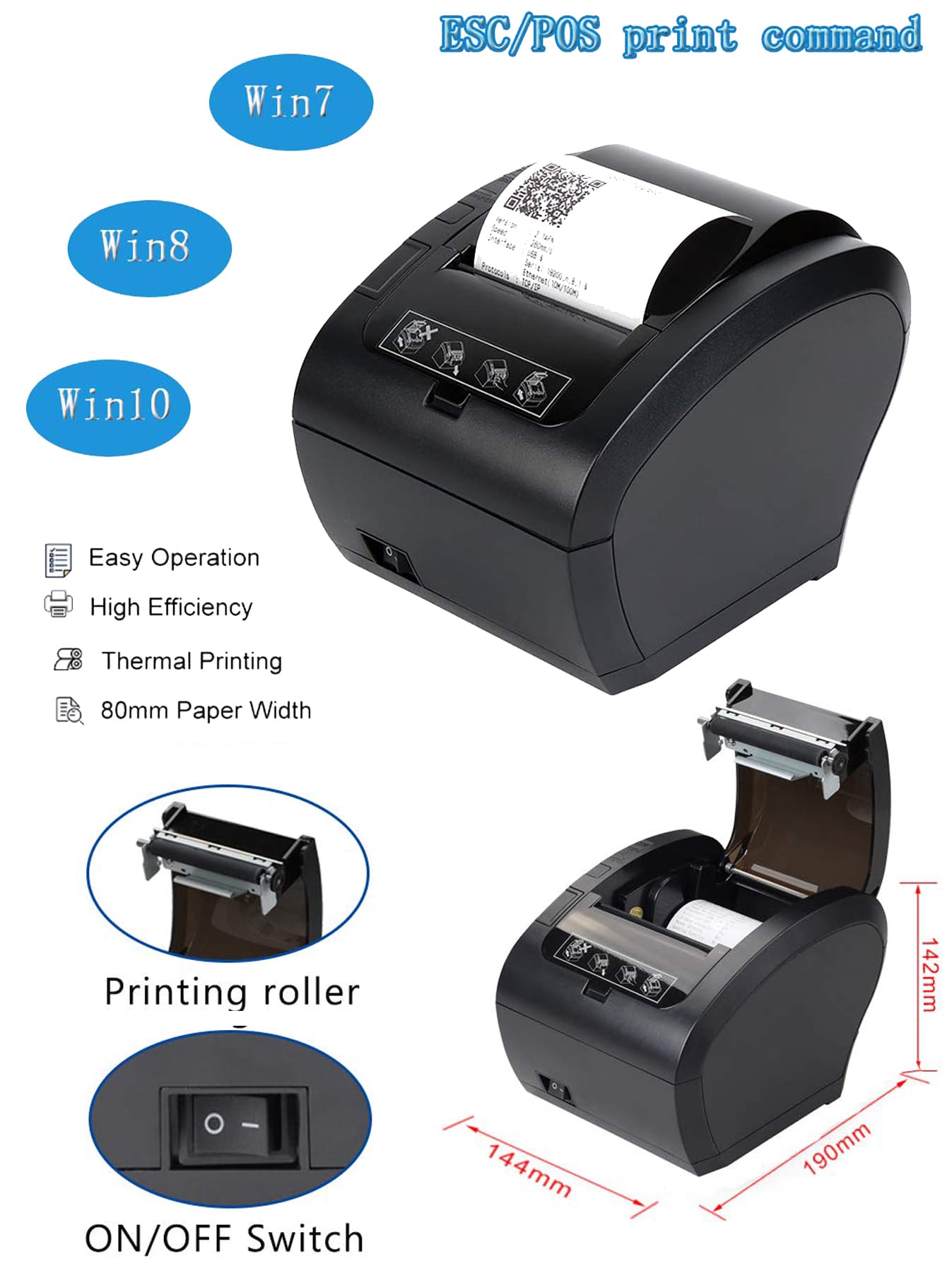 KR306LS USB+LAN+RS232 80mm High Speed 300mm/s POS Thermal Receipt