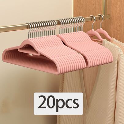 20pcs Pink Velvet Anti-slip Clothes Hangers For Home Use
