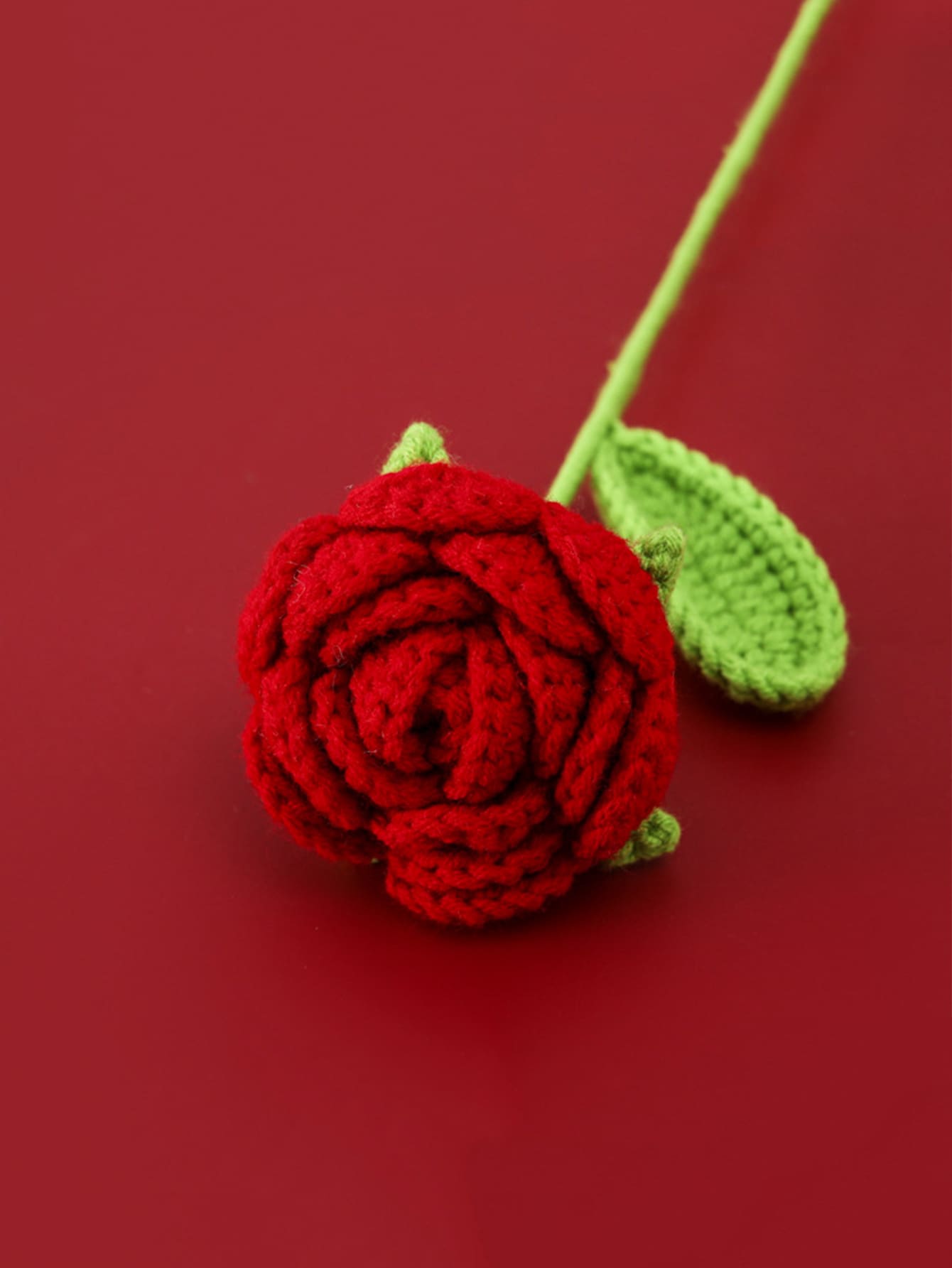 1pc Handmade Knitted Product Rose Shaped Diy Simulated Flower Woolen Thread Craft Decor Gift - Red - View 1