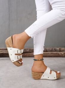 Women's New Casual Double Buckle Classic Vacation Style Waterproof Platform Thick Bottom Wedge Sandals