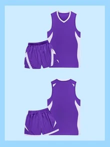 Men's Purple Basketball Jersey And Shorts Set - Purple - View 4