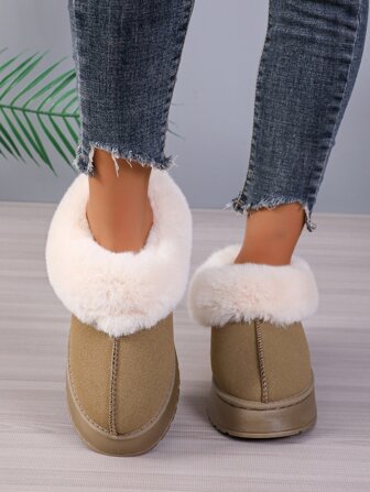 Women's Thick-soled Short Snow Boots For Autumn & Winter, Slip-on Style