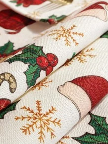 1 Peça Natal Temático Descanso De Mesa & Caminho De Mesa , Linho Tabela Decoração Para Natal Cozinha Sala De Jantar , Perfeito Para Festa De Natal Suprimentos & Decorações Para Casa , Ótimo Presente Para A Festivo Feriado Atmosfera - Multicolorido - Visão 4