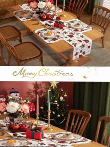 1 Peça Natal Temático Descanso De Mesa & Caminho De Mesa , Linho Tabela Decoração Para Natal Cozinha Sala De Jantar , Perfeito Para Festa De Natal Suprimentos & Decorações Para Casa , Ótimo Presente Para A Festivo Feriado Atmosfera - Multicolorido - Visão 8