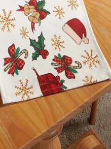 1 Peça Natal Temático Descanso De Mesa & Caminho De Mesa , Linho Tabela Decoração Para Natal Cozinha Sala De Jantar , Perfeito Para Festa De Natal Suprimentos & Decorações Para Casa , Ótimo Presente Para A Festivo Feriado Atmosfera - Multicolorido - Visão 5