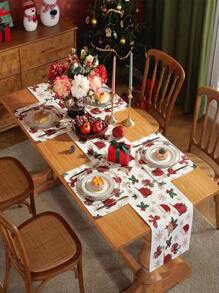 1 Peça Natal Temático Descanso De Mesa & Caminho De Mesa , Linho Tabela Decoração Para Natal Cozinha Sala De Jantar , Perfeito Para Festa De Natal Suprimentos & Decorações Para Casa , Ótimo Presente Para A Festivo Feriado Atmosfera - Multicolorido - Visão 1