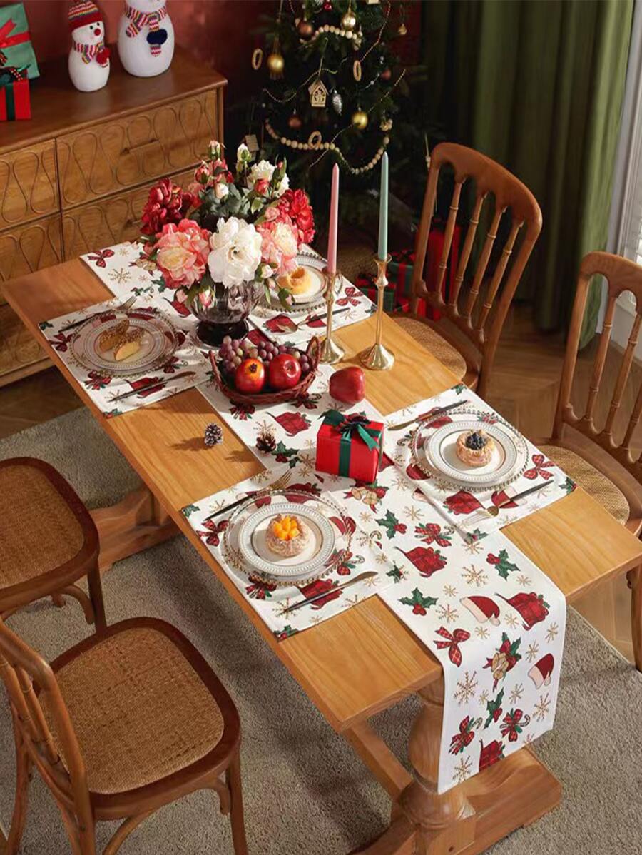 1 Peça Natal Temático Descanso De Mesa & Caminho De Mesa , Linho Tabela Decoração Para Natal Cozinha Sala De Jantar , Perfeito Para Festa De Natal Suprimentos & Decorações Para Casa , Ótimo Presente Para A Festivo Feriado Atmosfera - Multicolorido - Visão 1
