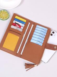 双折长款钱包 简约钱包 带手机袋和卡槽 女士人造皮革拉链零钱包 超薄轻便 便携式现金 身份证 信用卡 双折槽 硬币袋 短款钱包 小包 小钱包 口袋钱包 生日礼物 周年纪念 圣诞节 情人节 情侣 女性 女士 女孩 青少年 适合大学生 在校学生 - 棕色 - 查看 7