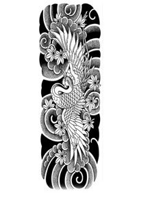 1 件大號男女防水黑色鳳凰和花朵圖案手臂紋身貼紙 - 黑色 - 查看 4
