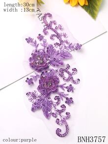 Bnh3757手工網眼花邊,帶3d刺繡,鑽石,珠子,亮片diy貼在衣服上維修/供應補給 - 紫色 - 查看 2