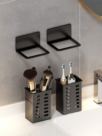 Bathroom Organizer Shelf Rack For Toothbrush, Toothpaste, Comb, Shaver Etc. Storage, Wall Mounted Without Drilling