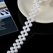1 Stück Damen Silber Farbe Fünf-blüte Camellia & Strass Schnalle Elastischer Faux-perlen Gürtel Für Kleidung Zubehör Im Täglichen Leben Elegant