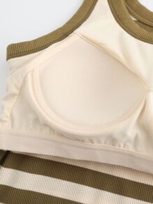 Women's Striped Padded Bra And Camisole All-in-one Vest Tops For Spring And Summer - Green - View 8