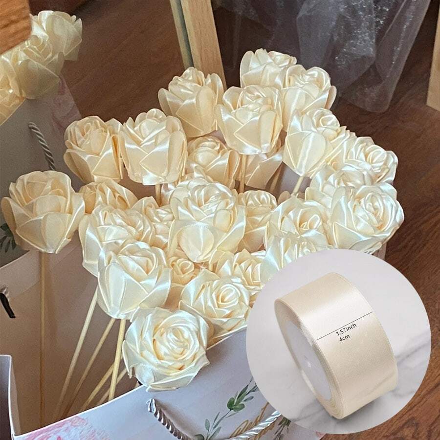 1捲杏色diy絲帶,手工玫瑰材料,適用於禮盒裝飾繫髮帶,易於打結 - 杏色 - 查看 1