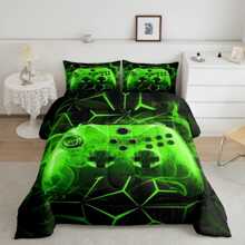 Game Themed Bedding Set, Video Game Player Comfortable Breathable Duvet Cover Set With Modern Gamepad Design, Single Size Room Decor - Little Monsters - View 1