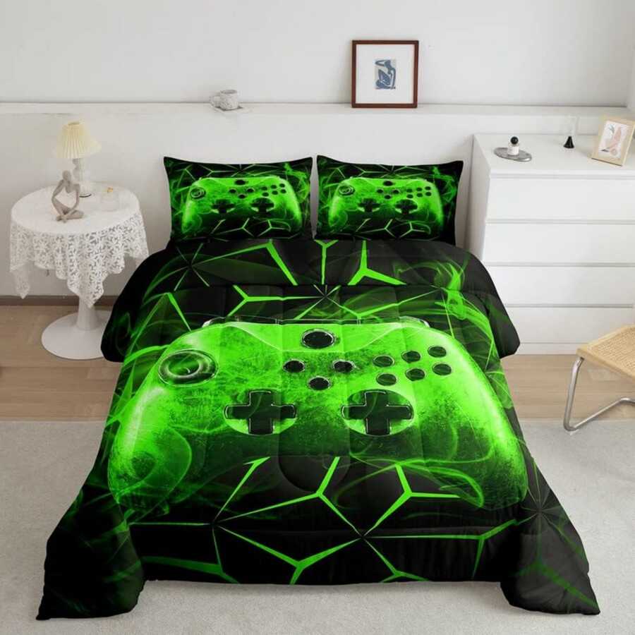 Game Themed Bedding Set, Video Game Player Comfortable Breathable Duvet Cover Set With Modern Gamepad Design, Single Size Room Decor - Little Monsters - View 1