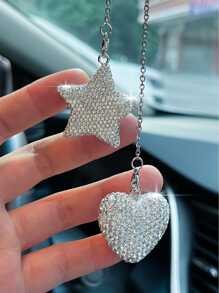 1入白色鑽石心形&星形汽車掛件 - 白色 - 查看 3