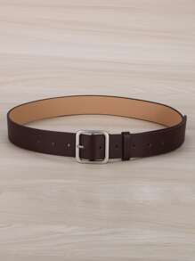 1pc Lady's Coffee-Colored Square Buckle Pu Fashionable Belt Suitable For Daily Wear Summer, School