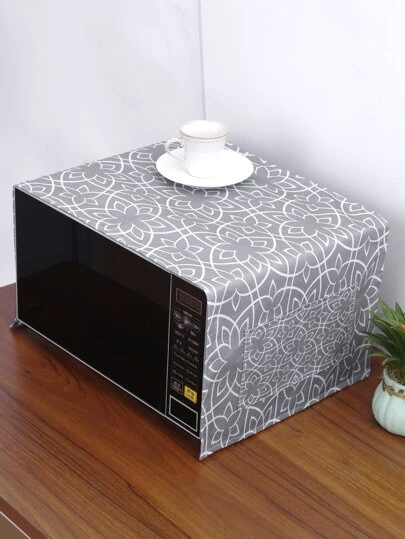 1pc Geometric Flower Printed Storage Dustproof Cover, Creative Linen-Like Microwave/Washing Machine/Fridge Decorative Dust Proof Cover With Pocket,Kitchen Decor,Household Items