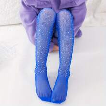 2pairs/set Rhinetone Fishnet Stockings Children Tights With Bling Rhinestone, Penthose, Girls And Big Kids - Multicolor - View 3