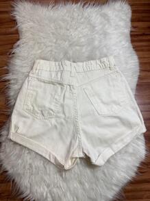 Women Denim Shorts - 米色 - 查看 3