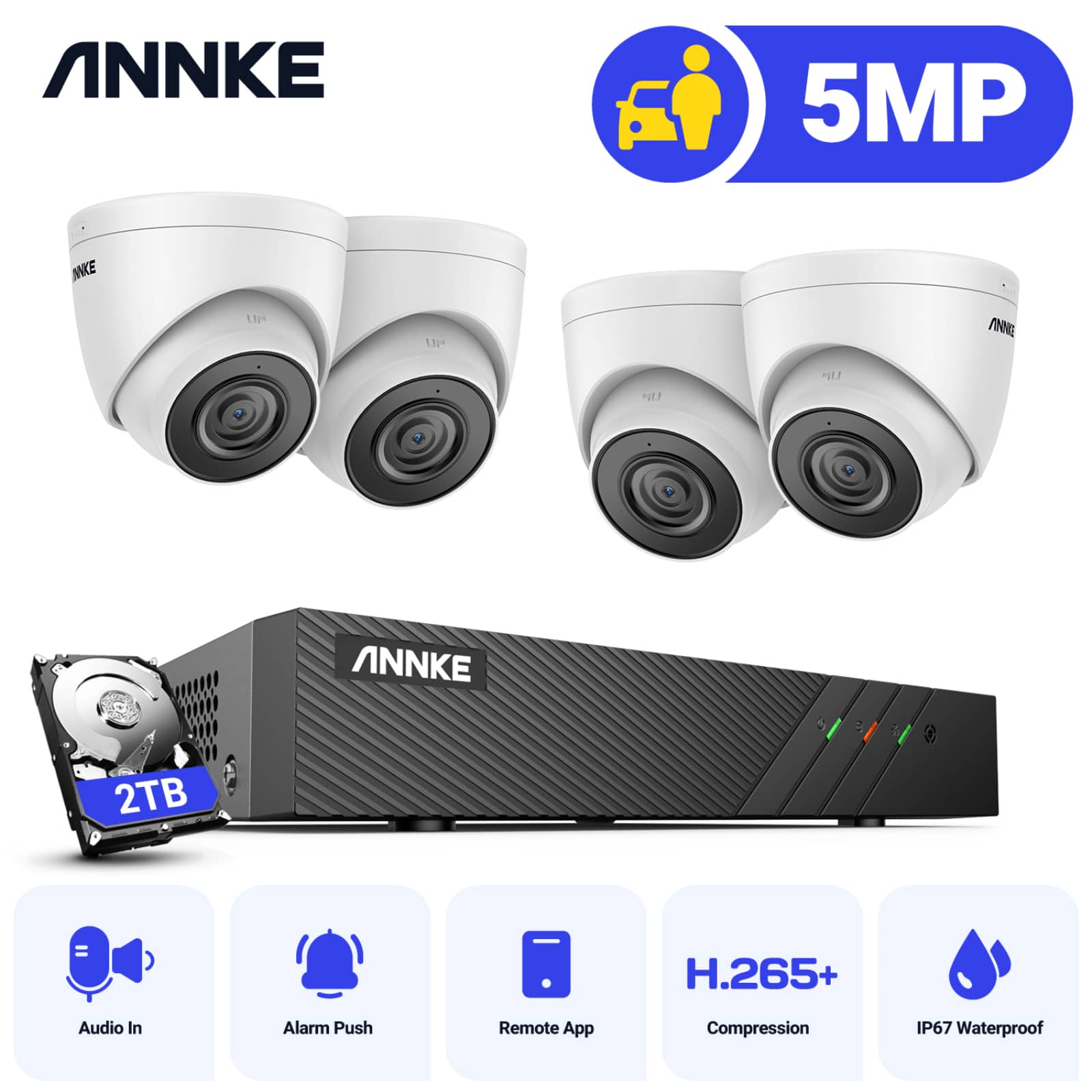 ANNKE 5MP PoE Security Camera System With 6MP 8CH NVR, 4Pcs 5MP Outdoor IP Cameras With 2.8MM Lens, Audio Recording, 100 FT EXIR 2.0 Night Vision, IP67 Rated, Supports Alexa - 2 TB - Übersicht 1