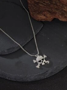 1pc Gothic Rhinestone Skull Head Pendant Necklace For Daily Wear, Men & Women