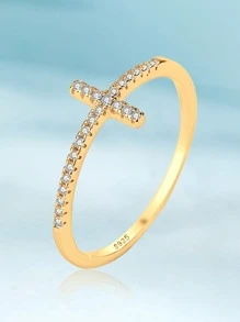 1 cái Đúng mốt 925 sterling bạc Gầy Khối Zirconia  Nhẫn Đối với phụ nữ Quý cô Đồ kim hoàn Quà kỷ niệm Tốt Đồ trang sức - Vàng - Xem 2
